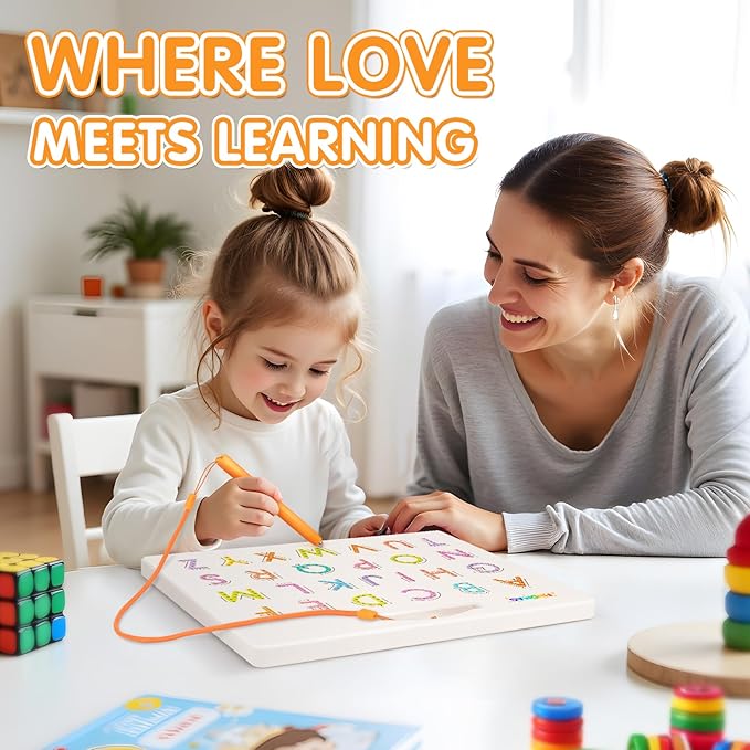 FINDMAG Magnetic Alphabet Board, 2 in 1 Magnetic Letter Drawing Board for Toddler, Double Sided Letter Tracing Boards Preschool Handwriting Learning Tools, Reusable Educational Learning Gifts for Kids