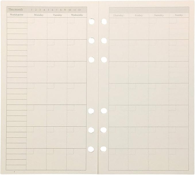 Zelten Refills/Loose Leaves for A6 Cover Ring Binder/Personal Organizer/Planner(A6 6 Holes, Monthly Plan)