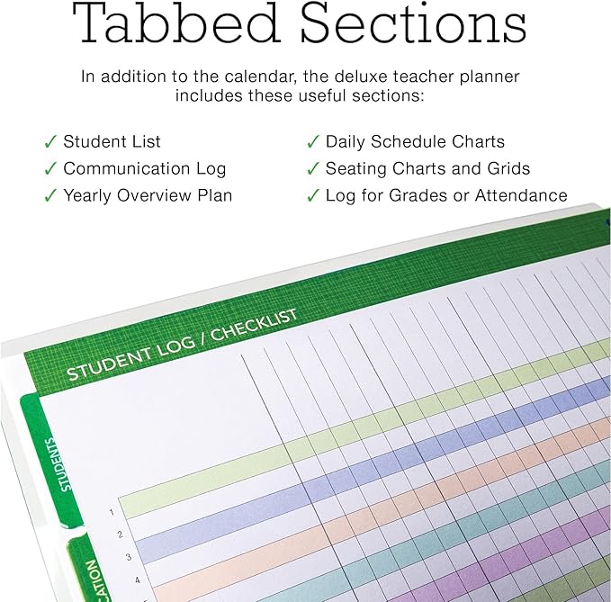 DELUXE TEACHER PLANNER Aug 2026-Jul 2027 8.5x11 Daily Weekly Monthly Organizers with 7 Periods, Pocket Folder, Dated Calendar, Page Tabs, Bookmark and Planning Stickers (Black Tree Seasons)