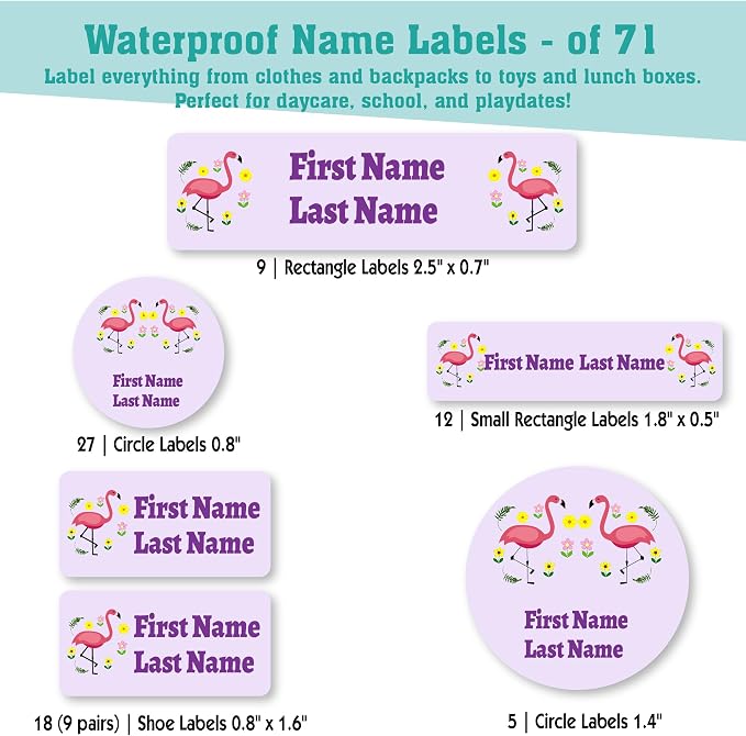 Personalized Daycare Name Labels for Kids (71 Labels) - Custom Durable Waterproof Name Stickers for Clothing Tags, Water Bottles, Lunch Boxes, and School Supplies - Dishwasher, Washer