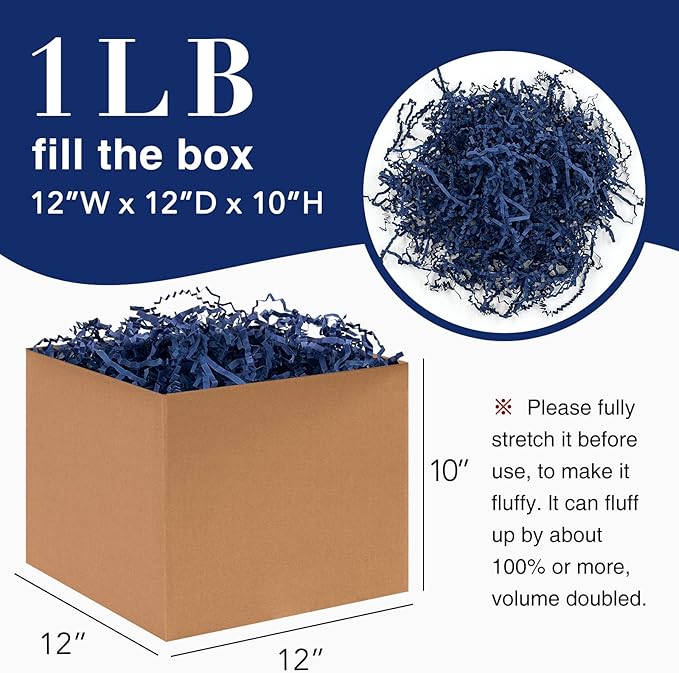 1LB Crinkle Cut Paper Shred Filler for Gift Box Bag and Basket On Father's Day(Navy Blue）