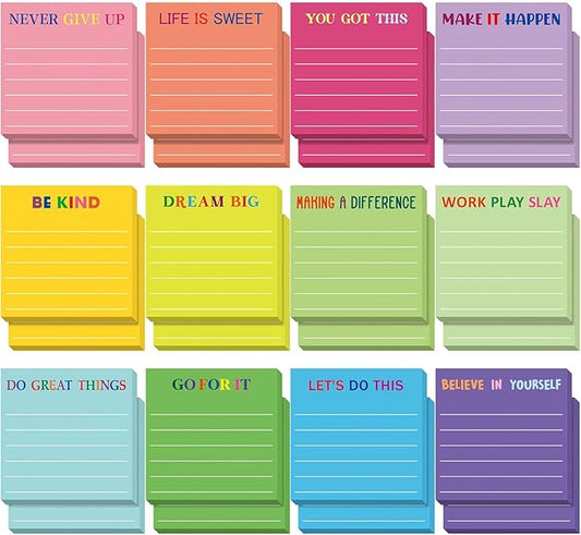 Yinder 24 Pcs Inspirational Sticky Notes Cute Motivational Sticky Notes Pad End of Year Employee Appreciation Gifts Bulk for Teacher Nurse Coworkers Office Supplies 3 x 3'' (Motivational,Dark Color)