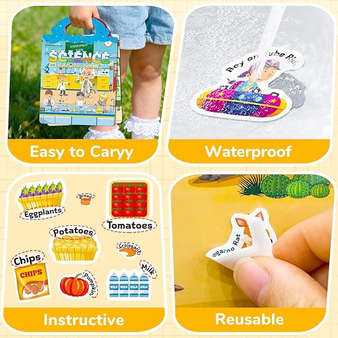 3 Sets of Reusable Jelly Stickers Books - Perfect for 3-6 Year Olds Jelly Stickers Books - Airplane and Car Travel Toys Educational Gifts for Boys and Girls (Robot+Science+Desert