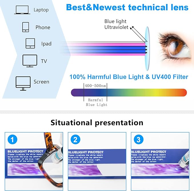 REAVEE 6 Pack Reading Glasses for Women Blue Light Blocking, Cute Square Computer Readers with Spring Hinge