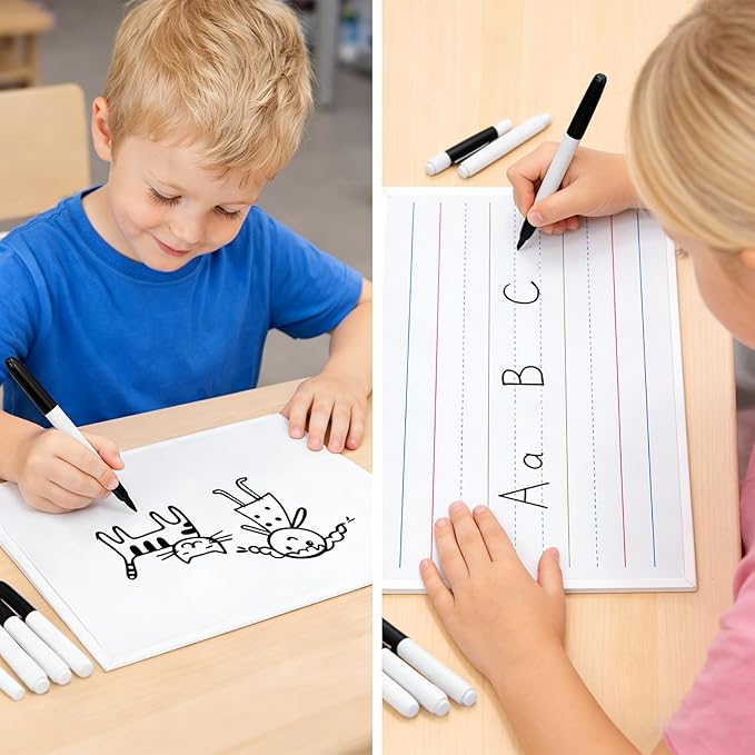 GAMENOTE 6 Pack Magnetic Dry Erase Lap Boards for Kids, 9x12 Double-Sided Lined and Blank Whiteboards with Markers & Erasers, Small Classroom and Homeschool Writing Board