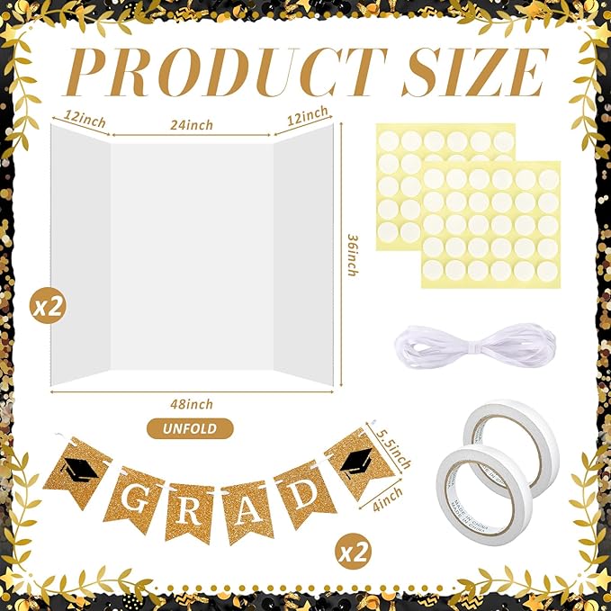 Eaasty 4 Pack Graduation Photo Display Board Decoration 48 X36 Inch Trifold Poster Board with Banners Large Trifold Picture Display for Table Decor Class of 2026 Grad Party Collage Frame Supplies