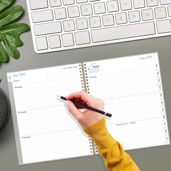 2026-2027 Planner - Weekly Monthly Planner 2026-2027 from July 2026 to June 2027 with 12 Monthly Tabs, Flexible Cover, Inner Pocket, 8.5" x 11", Blue Leaf Flower