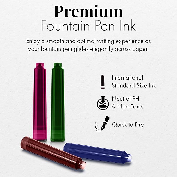 SCRIVI PENS Fountain Pen Ink Refills - Set of 30 Assorted Ink Cartridges - International Standard Size - Length APPR 2.04 Inch - Base Diameter APPR 0.24 Inch - Disposable and Generic