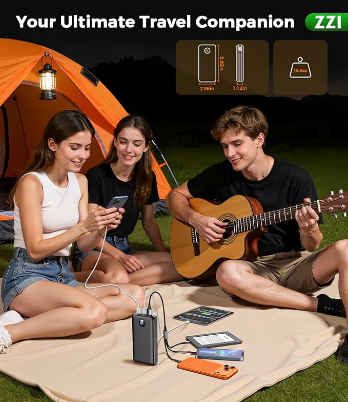 Portable Charger Power Bank, 60000mAh Battery Pack with 3 in 1 USB-C/iOS/Micro-USB Cable, 22.5W Fast Charging Portable Phone Charger, Travel Camping Essential Powerbank for iPhone 17/16 Samsung,Sky