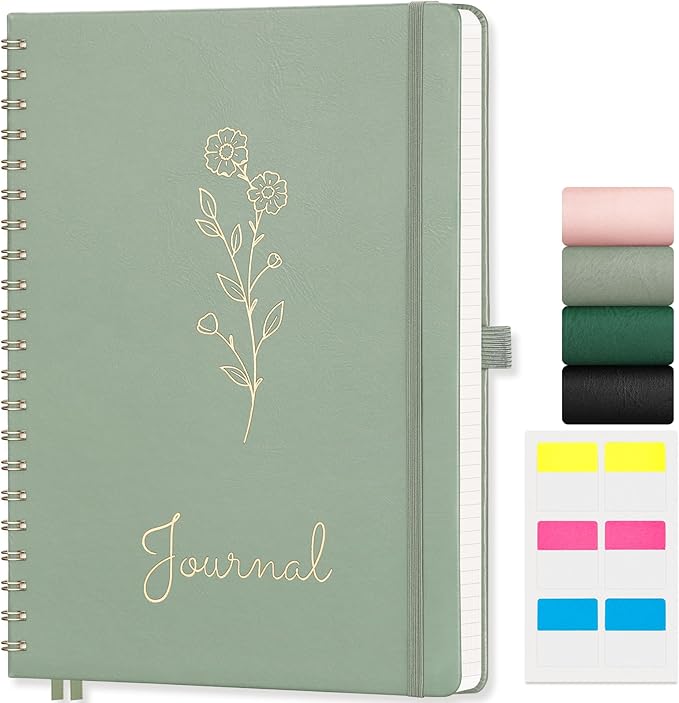 EMSHOI Spiral Graph Notebook, 110 Pages, A4 Large 8.27"x11.2", 100 GSM Thick Paper, PU Leather Hardcover Journal, 5mm Grid Notebook for Work School Math Engineering Writing Graphing, Green