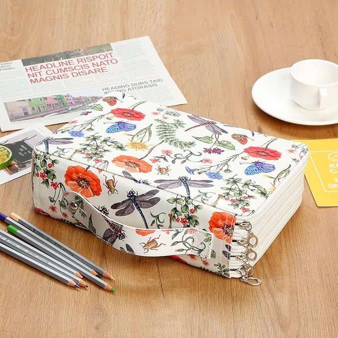 Portable Colored 200 Slots Pencil case Organizer with Printing Pattern for Watercolor Pens or Markers, Pencil Case Organizer for Artist