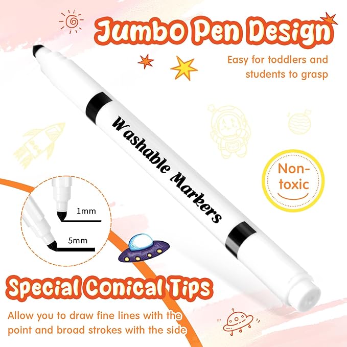 72 Count Line Washable Markers Bulk Black Washable Markers Black Fine Tip Pens Set for Kids Art School Supplies, Classroom Bulk Pack Teacher Classroom Must Have