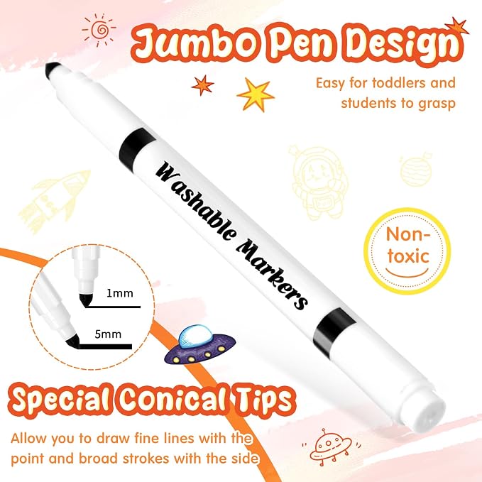 120 Count Line Washable Markers Bulk Black Washable Markers Black Fine Tip Pens Set for Kids Art School Supplies, Classroom Bulk Pack Teacher Classroom Must Have