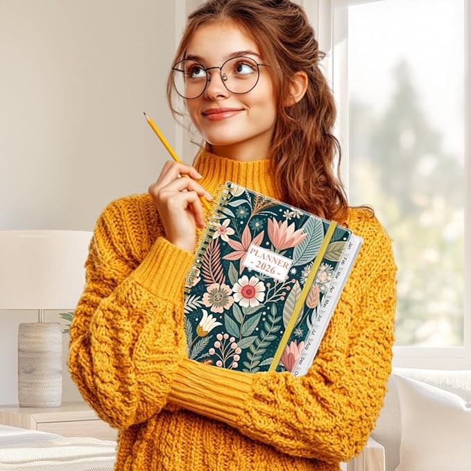 2026 Planner - Weekly Monthly Planner 2026 from January 2026 to December 2026 with 12 Monthly Tabs, Flexible Cover, Inner Pocket, 8.5" x 11", Flower-C