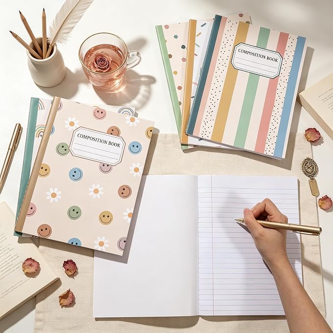 12 Pack Large Composition Notebooks Bulk 9.8 × 7.5 in Wide Ruled Hard Cover Composition Book Assorted Marble Journal College Ruled Paper for Adult Student College Office Back to School Supplies(Boho)