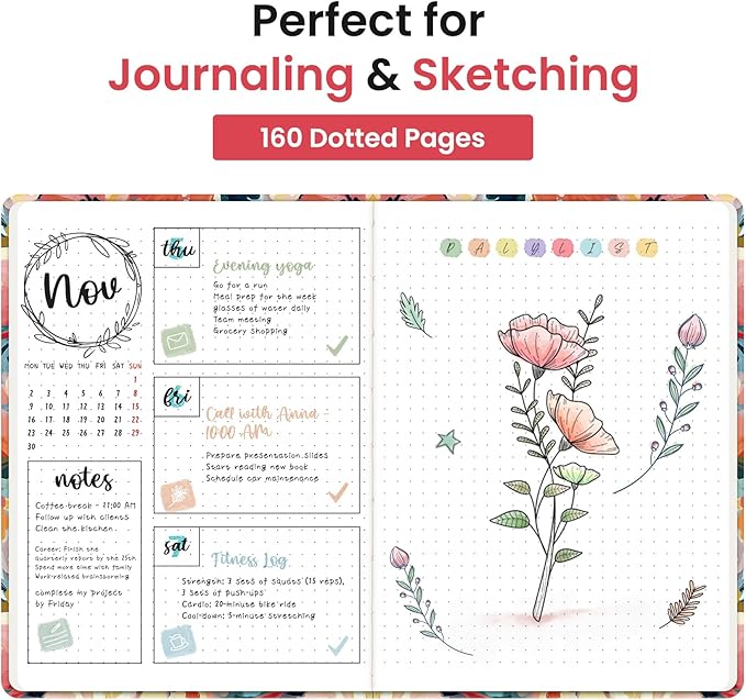 Taja Pretty Dotted Journal for Women, Aesthetic Cute Hardcover Leather Journal for Writing, A5 Journaling Notebook for Work & Sketch, Perfect for Office School Home, 160 Pages, Pastel Garden