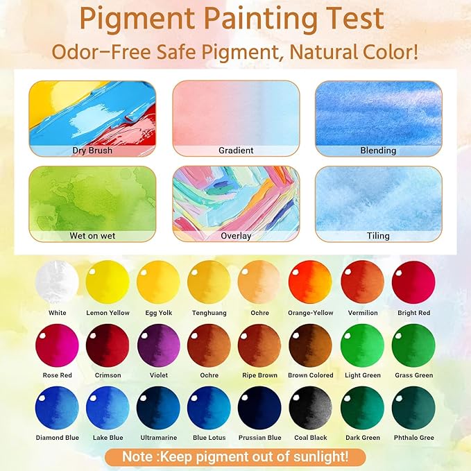 Mini Watercolor Travel Paint Set,34Pcs Artist Watercolor Palette Travel Set with Colors,Wooden Paint Box,Brush,Holder,Oil Cup,Plastic Bottles Storage Bag for Beginners Artists Student(15 Grids)