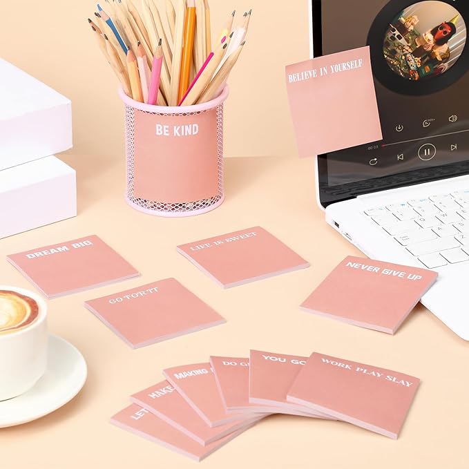 Yinder 24 Pcs Inspirational Sticky Notes Cute Motivational Sticky Notes Pad End of Year Employee Appreciation Gifts Bulk for Teacher Nurse Coworkers Office Supplies 3 x 3'' (Inspire,Pink)