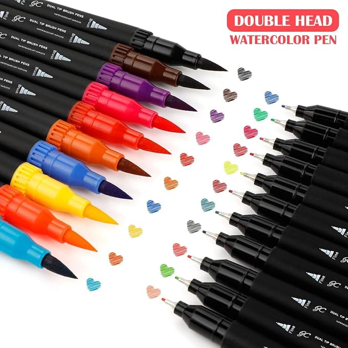 72 Colors Dual Tip Brush Pen Markers Set | Flexible Brush & Fine Point Art Markers for Adult Coloring, Calligraphy, Hand Lettering，Illustration, Sketching | Gift Box