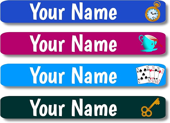 Lovable Labels Personalized Labels for Kids (120 Labels) - Waterproof Dishwasher Safe Peel and Stick Labels are Great for School Supplies Daycare Camp Bottles (Down The Rabbit Hole)