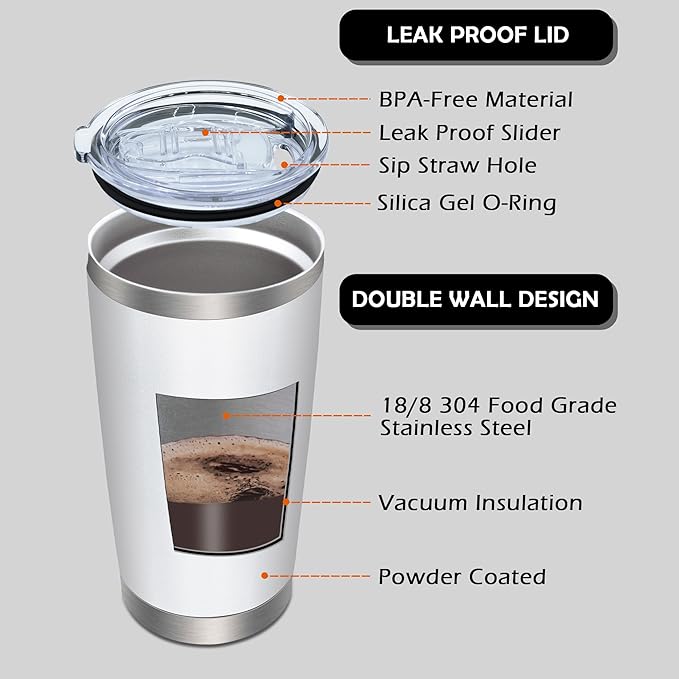 AIANJI 20oz Tumbler Bulk Stainless Steel Tumblers with Lid Vacuum Insulated Double Wall Travel Coffee Mug Powder Coated Tumbler Cup for Hot and Cold Drinks(White, 1 pack)