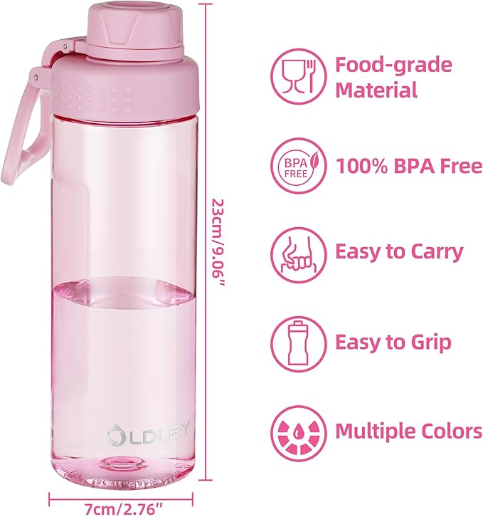 OLDLEY Water Bottles 20oz BPA Free Tritan Water Bottle with Carry Handle and Spout Lid, Leakproof Kids Water Bottle for Home,Travel, School, Outdoors,Pink