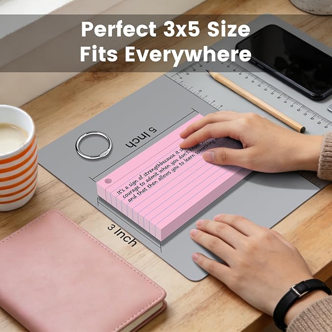300 Count Index Cards 3 x 5 Inch Colored Flash Cards with Ring, Heavy Flashcards College Ruled Home Organization, Durable Study To Do List Note Cards with Ruled Lines for Office & School Supplies