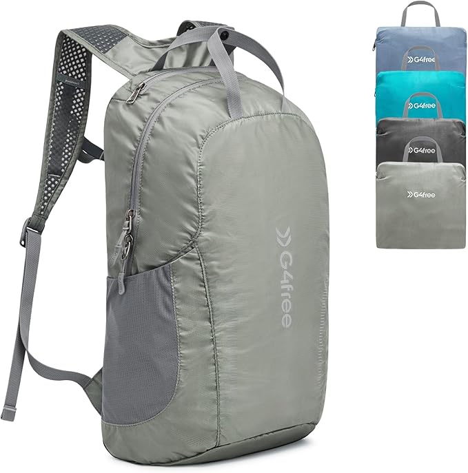 G4Free 25L Lightweight Hiking Backpack Packable Foldable Sport Travel Daypack Water Resistant for Women Men（Grey Green）