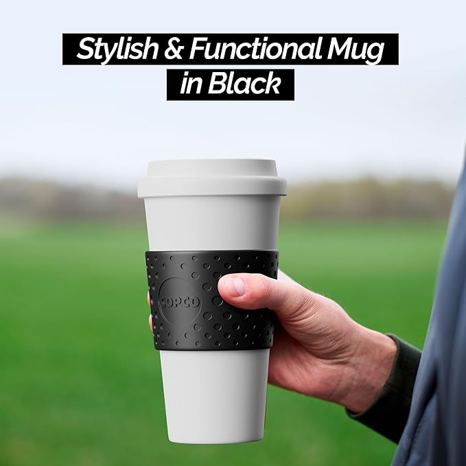 Copco Acadia 16oz Travel Mug, Black | Double Wall Insulated Tumbler | Non-Slip Sleeve and BPA-Free | Microwave & Dishwasher Safe | Reusable Plastic Travel Coffee Mug