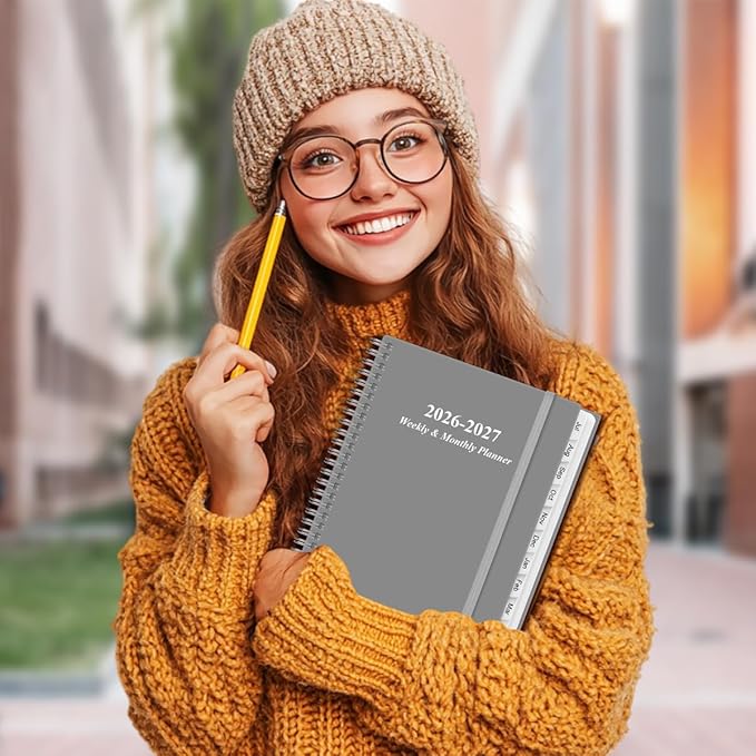 2026-2027 Planner - Planner 2026-2027 from July 2026 to June 2027 with 12 Monthly Tabs, Flexible Cover, Inner Pocket, 8.5" x 11", Grey-B