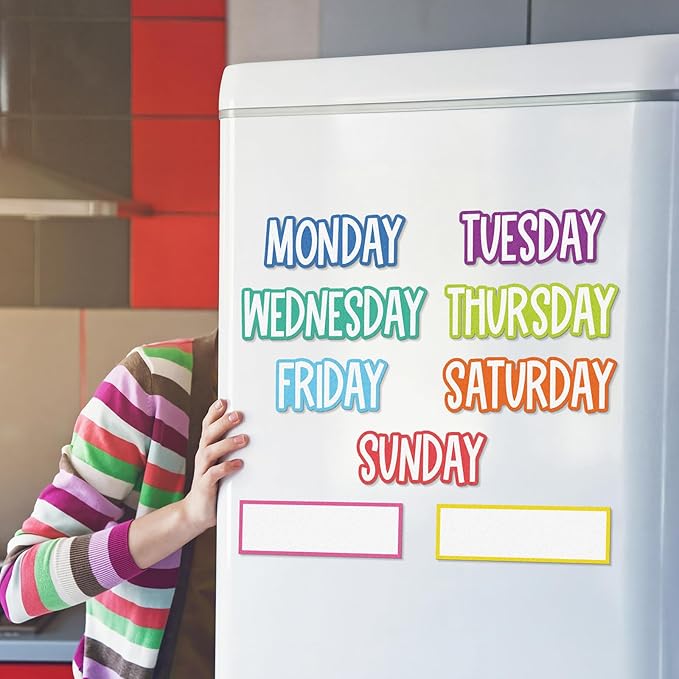 Ireer 9 Pcs Days of the Week Magnets Colorful Magnetic Week Labels for Whiteboard Calendar Headliners Inspirational Cute Decorative Magnets for School Home Locker Whiteboard (Pastel)