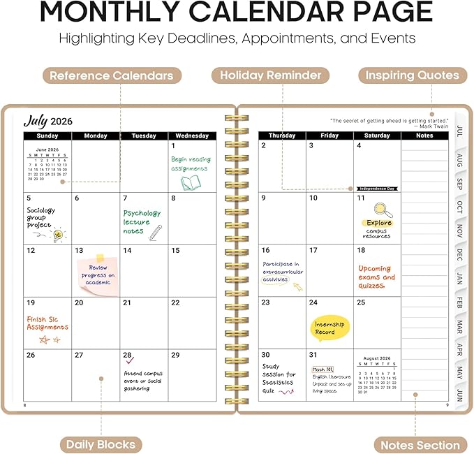 Planner 2026-2027, 8.5" x 11" Weekly and Monthly Academic Year Planner Calendar, July 2026 - June 2027, Hardcover Large School Planning Agenda With Tabs, Perfect for School & Office Supplies, A4, Oat Brown