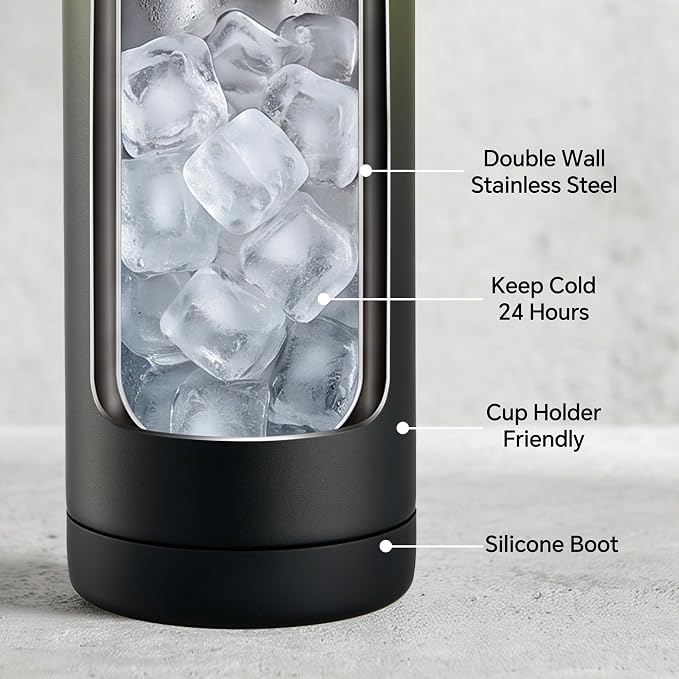 Fijinhom 18 oz Insulated Water Bottle with Straw Lid, Stainless Steel Water Bottles, Double Wall Vacuum, Portable Handle & Non-slip Bottom, BPA Free Leak Proof Metal Bottles, Cold 24H, Green/Black