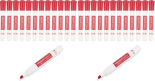 Amazon Basics Dry Erase Whiteboard Markers, Chisel Tip, Low-Odor, Red, 24-Pack, For Writing on Whiteboards