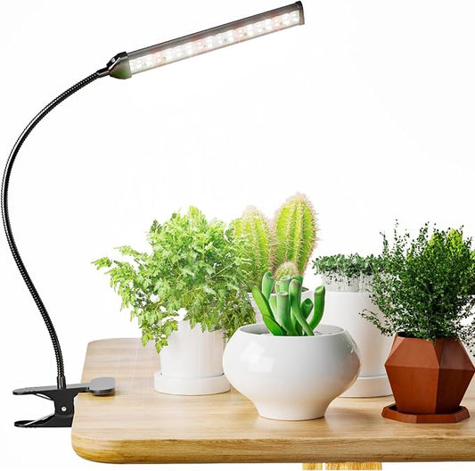Grow Light for Indoor Plants Growing, 6000K Full Spectrum | Desk Lamp with Red Blue LED for Plants Growth, Strong Clamp with Gooseneck , Dimmable with Auto Timer