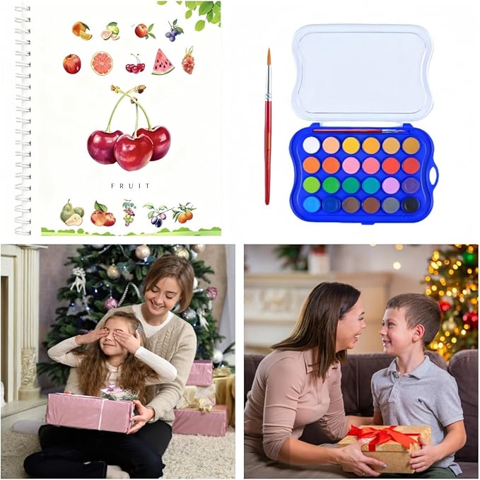 36 Colors Watercolor Book with Paint，Beginner Watercolor Workbook Kit, Watercolors Workbook (Fruit -36 Colors)