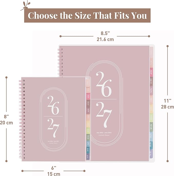 Rileys Academic Planner 2026-2027, Daily, Weekly & Monthly Planner, July 2026 - June 2027, Student Notes Pages, Twin-Wire Binding, Weekly Agenda for School & Work (8 x 6-Inches, Pink)