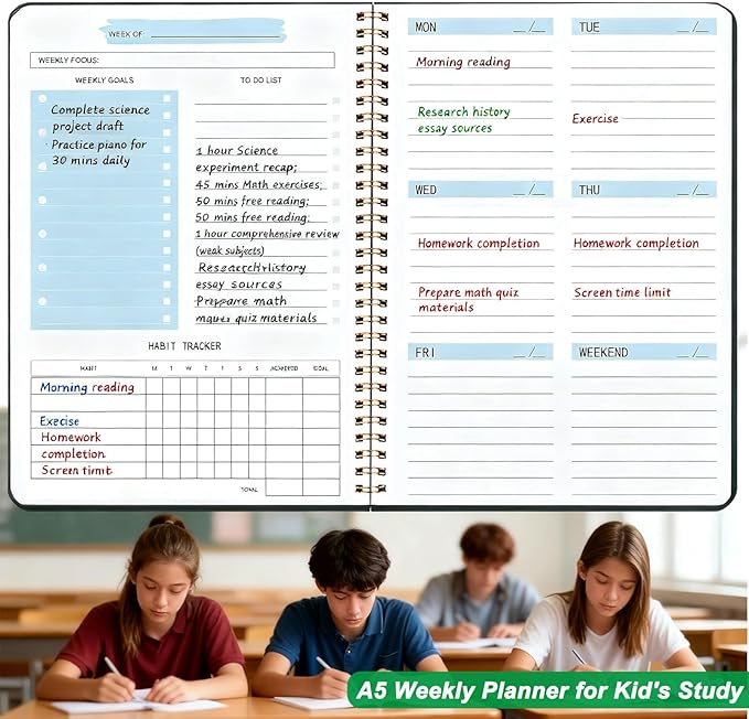 Undated Weekly Planner with Goal & Habit Tracker Notebook Spiral Binding Small Personal To Do List Week Planners for Kids School- Cute Non Dated Weekly Planner Simple Agenda Planners for Work