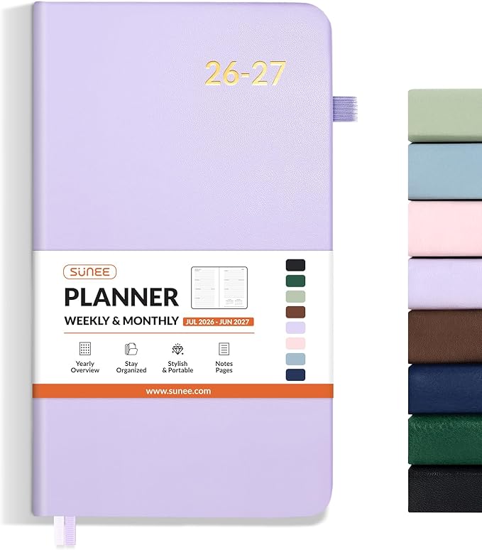 SUNEE 2026-2027 Pocket Weekly Planner for Purse 3.5" x 6" - 12 Month (July 2026 - June 2027) Academic Year Calendar, Pocket Size Planner, Hardcover, Note, 100 GSM Paper, Purple