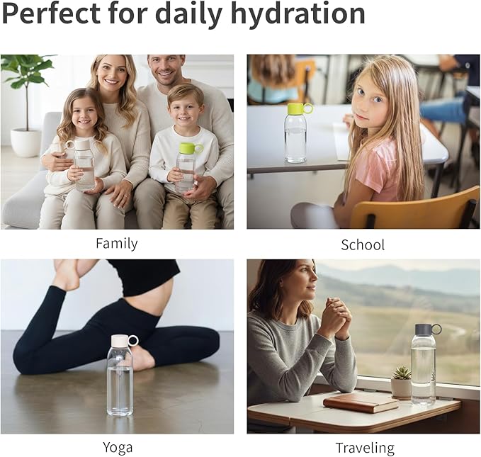 emoi 15oz Kids Water Bottle, Clear Reusable Leak Proof BPA-Free Water Bottles for Boys Girls Men Women Ideal Size for School Travel Hiking Gym Office Ideal for Daily Hydration-Gray