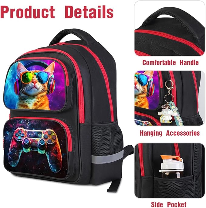 Kids Backpack for School - 17 Inch 3D Reflective Cartoon Bookbag with Dual Zippers, Ergonomic Design for Boys & Girls Ages 6-18 | Durable 600D Polyester Children's Backpack