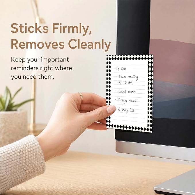 Lined Sticky Notes 4x6 in, 2 Pack Large Cute Notepads with Lines, Bright Post Memo Note Pads Big Rectangular Sticky Notes for Office Black White Plaid