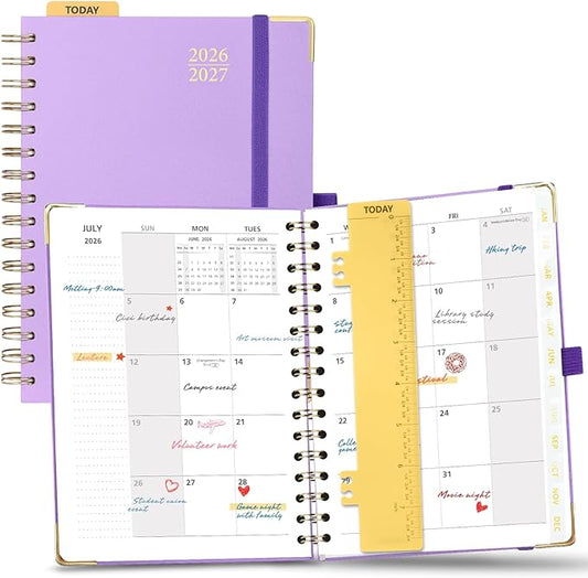POPRUN 2026-2027 Monthly Planner, 18 Month Calendar (July 2026-Dec 2027), 6.25" x 8.5" A5 Spiral Hardcover Organizer with Dotted Note Pages, Professional Appointment Book for Business Office, Students & Teachers - Violet