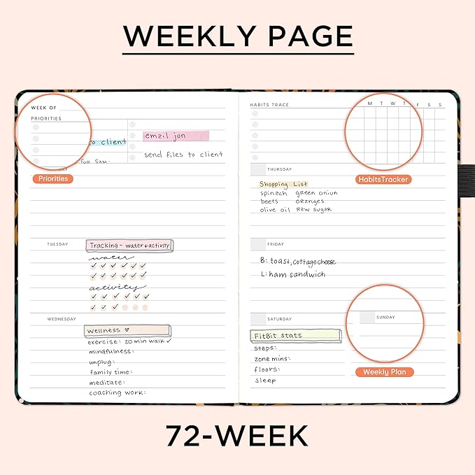 And Per Se Undated Planner, Weekly & Monthly Planner with Goal & Habit Tracker, A5 Leather Hardcover Productivity Journal for Academic Year (Lunar Leaf)