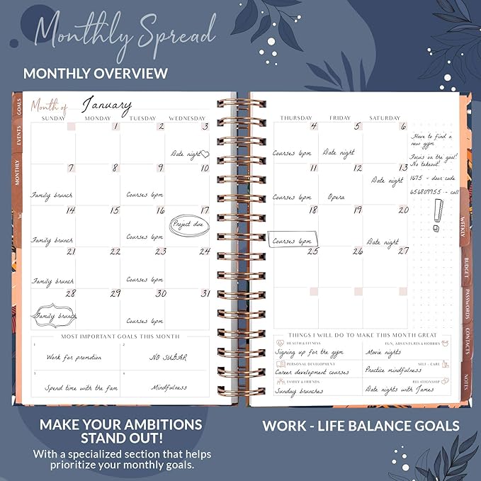 PLANBERRY Hourly Schedule Planner Premium – Undated Weekly Organizer with Time Slots & Monthly Budget – Time Management, Goal Setting, to-Do List & Habit Tracker –6.9″x8.5″(Tropical Night)