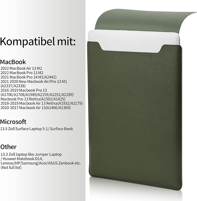 13.3-14" Laptop Sleeve, Padded Case, Thin Portable Versatile Bag Compatible With 2022 Pro 14 inch/2015 Pro 13.3 inch/2015 Air 13.3 inch (Dark Green)