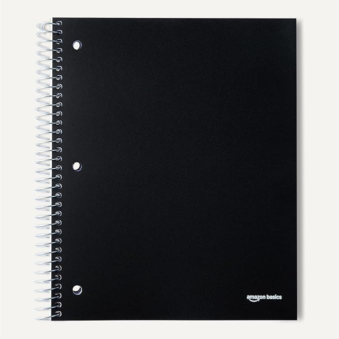 Amazon Basics Wide College Ruled 3-Subject Notebook, 150 Sheets, 8.5" x 10.5", Black, 2-Pack