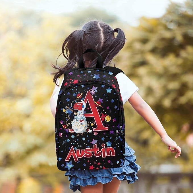 M YESCUSTOM Custom Backpack for Boys Kids Lunch Bag with Name, Space Star Ocean Personalized Elementary School 17Inch Daypack Toddler Preschool Backpacks Pencil Pouch