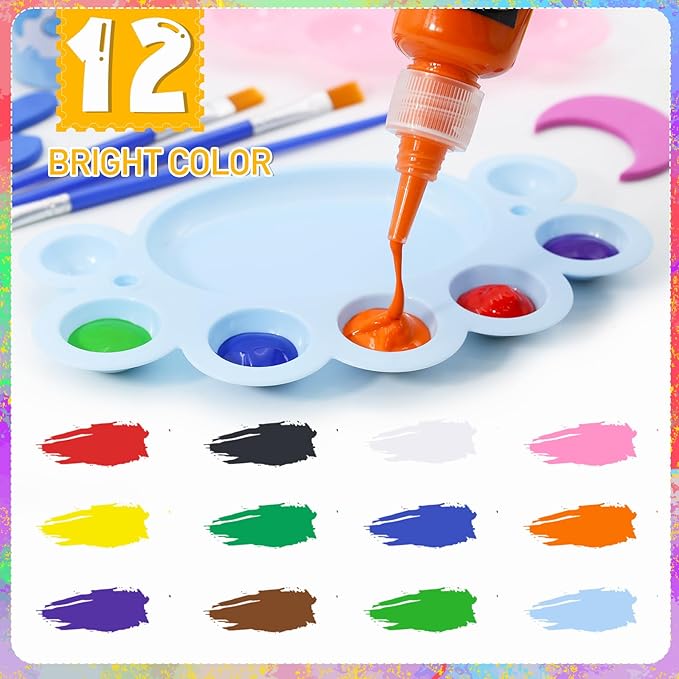 45PCS Kids Washable Finger Paint Kit,12 Colors Non Toxic Finger Paints,Art Painting Supplies for Toddlers - Paper,Brushes,Sponges,Children Drawing Gifts for Kids Boys Girls