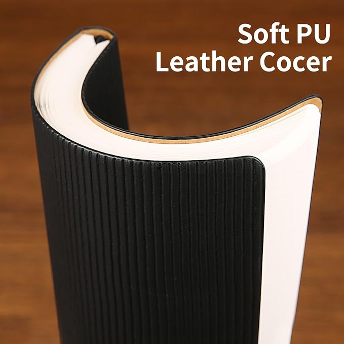 Lined Journal Notebook for Work College Ruled Note Book 5.79"x8.27" A5 PU Leather Daily Journaling 216 Pages for Women Men Writing Home School Supplies Business (Black)